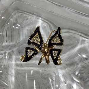 Butterfly enamel and rhinestone brooch pin
